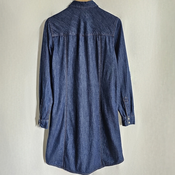 GAP 1969 Long Sleeve Dark Blue Denim Western Button Shirt Dress - Picture 14 of 16